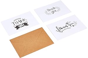 鶹 Basics Thank You Cards, Black and White, 48 Cards and Envelopes