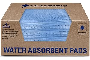 FlashDry Water Absorbent Pads 100 per Box, 17.5"x13.5" - Reusable and Hand Wringable Pads, Ideal for Water Leaks, Spills, Storm Damage Cleanup, Perfect for Basements, Garages, and Under-Sink Cabinets
