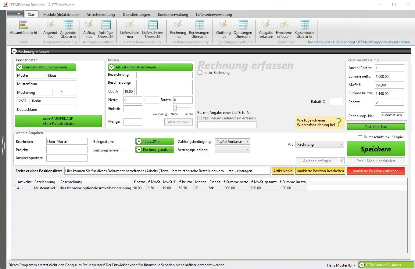 Rechnungsprogramm Meinefaktura Business Ehemals Ittmfaktura