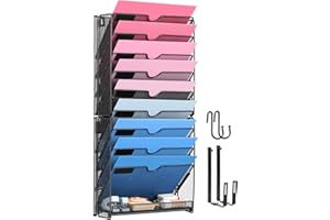 Lemonsea 10 Tier Wall File Organizer, Mesh Hanging File Holder Organizer, Mail Organizer Wall Mount with Hooks, Wall Organize