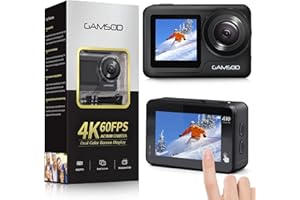 GAMSOD 4K 60FPS 20MP WiFi Action Camera with Front LCD & Touch Rear Screens, 131 Feet Waterproof, Stabilization, EIS 2.0, Remote Control Outdoor Sports Camera, Vlog Underwater Camera with 2X Batteries