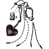 QTKJ Brown Heart and Camera Cute Keychain, Bag Charm, Hand-Woven Nylon Rope Key Chain, Aesthetic Keychain, Bag Accessories Charms for Handbag, Backpack