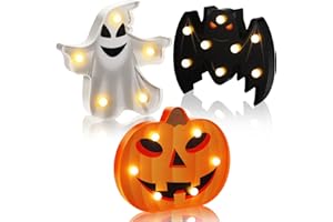 VIHOSE 3 Pcs Halloween Decoration Lights Halloween Marquee Sign Ghost Pumpkin Bat Lamp LED Desk Lamp Decorative Battery Operated Night Lights for Bedroom Table Indoor Outdoor Home Bar Party Gift