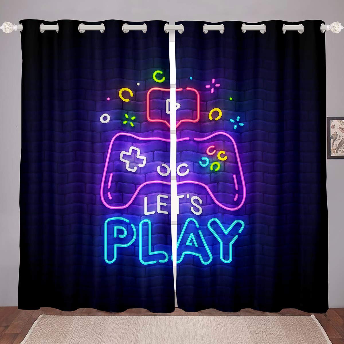 Loussiesd Gamer Curtains for Bedroom Living Room Kids Boys Games Curtains Video Game Gamepad Windows Drapes Novelty Game Controller Room Decoration,W46*L72