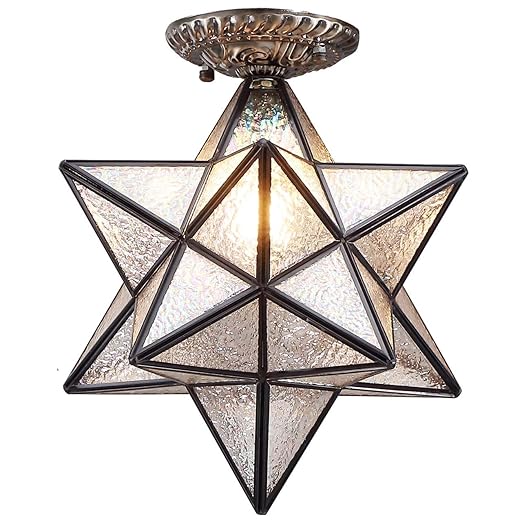 Bieye L10716 12 Inch Moravian Star Tiffany Style Stained Glass