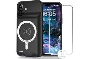 JBUBN Wireless Charging Case for iPhone 16, 10000mAh High Capacity Portable Rechargeable Protective Extended Battery Case Qi Wireless Charging with iPhone 16(6.1 inch) Extended Battery Charger Case (Black)