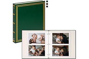 Vienrose Photo Album Self Adhesive Leather Cover 3 Ring Binder Vintage Printed Photo Book fits 4x6 5x7 Memory Book with Blank Sticky Pages for Travel Wedding 25 Sheets / 50 Pages, Dark Green