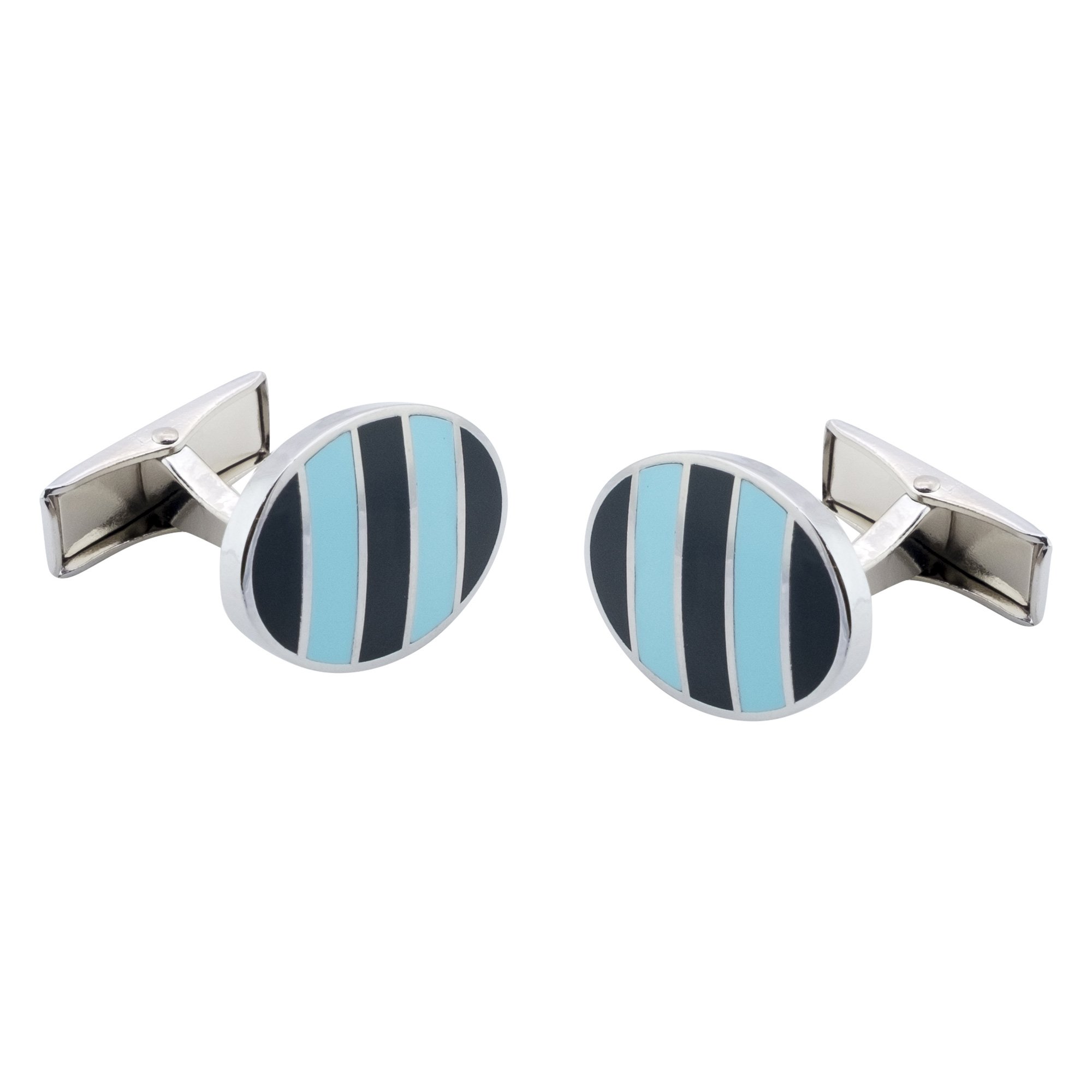 Classic old School Oval Cufflinks with Diagional Blue and Navy Strips