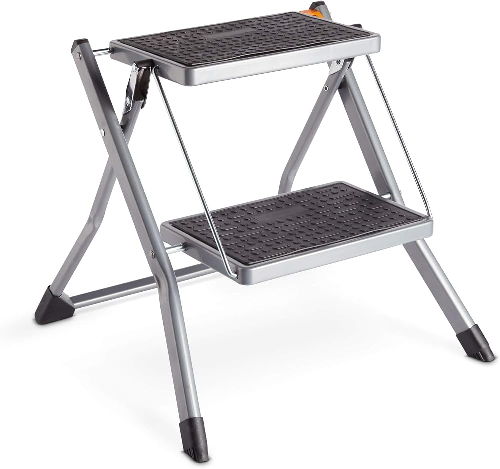 VonHaus 2 Step Stool Anti Slip Feet Foldable Easy Store Home Kitchen Garage