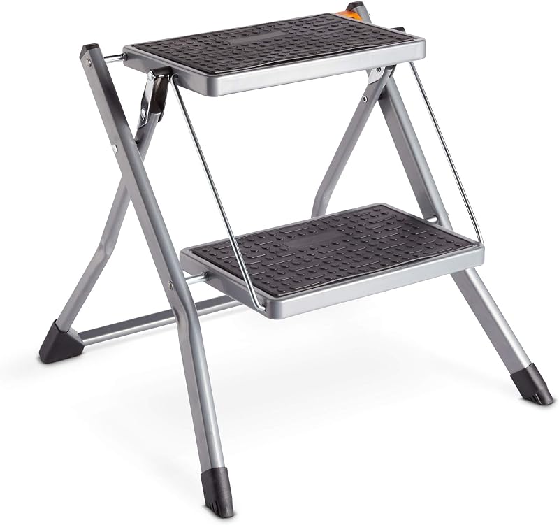 VonHaus 2 Step Stool Anti Slip Feet Foldable Easy Store Home Kitchen Garage