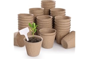 GeeRic 50PCS Seed Starter Pots,6CM Peat Pot Seed Starter Tray Kit Growth Seedling Pots Plant with Plant Labels, for Flowers, 