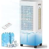 PNTCK Portable Air Conditioners, 3-IN-1 Swamp Cooler with 3 Fan Speeds, 4 Modes, 12H Timer, Remote, Ice Packs, 2.1Gal Water Tank, Evaporative Air Cooler for Bedroom Dorm Office Garage Home