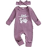 allshope Infant Baby Girl Fall Outfit Sweatshirt Romper Little Sister Lil Sis Long Sleeve Jumpsuit Newborn Clothes