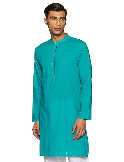 Men's Cotton Achkan Kurta (SS19/NAY-1010 C_Teal_Small)