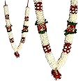 LoveNTouch Indian Garland Haar Mala 12 Inch God Goddess Haar Mala Idol Pooja Item Garland for Photo Frame Idol God Shringar Mala Reusable Satin Mala Temple Decor (Pattern1)