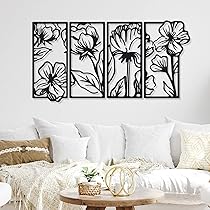 Amazon.com: Cunno 4 Pcs Black Metal Flower Wall Decor