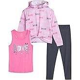 RBX Active Girls Pants Set - 3 Piece Fleece Graphic Hoodies Sweatshirt Tank Top and Girls Leggings Kids Clothing Sets (7-12)