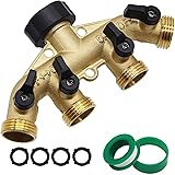 Twinkle Star 4 Way Heavy Duty Brass Garden Hose Splitter, Hose Connector 3/4", Hose Spigot Adapter with 4 Valves