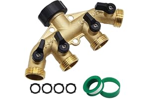 Twinkle Star 4 Way Heavy Duty Brass Garden Hose Splitter, Hose Connector 3/4", Hose Spigot Adapter with 4 Valves
