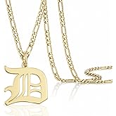 Beleco 14k Gold Plated Initial Pendant Necklace for Men – A-Z Letter Necklace with Figaro Chain, Old English Personalized Gold Alphabet Charm Jewelry