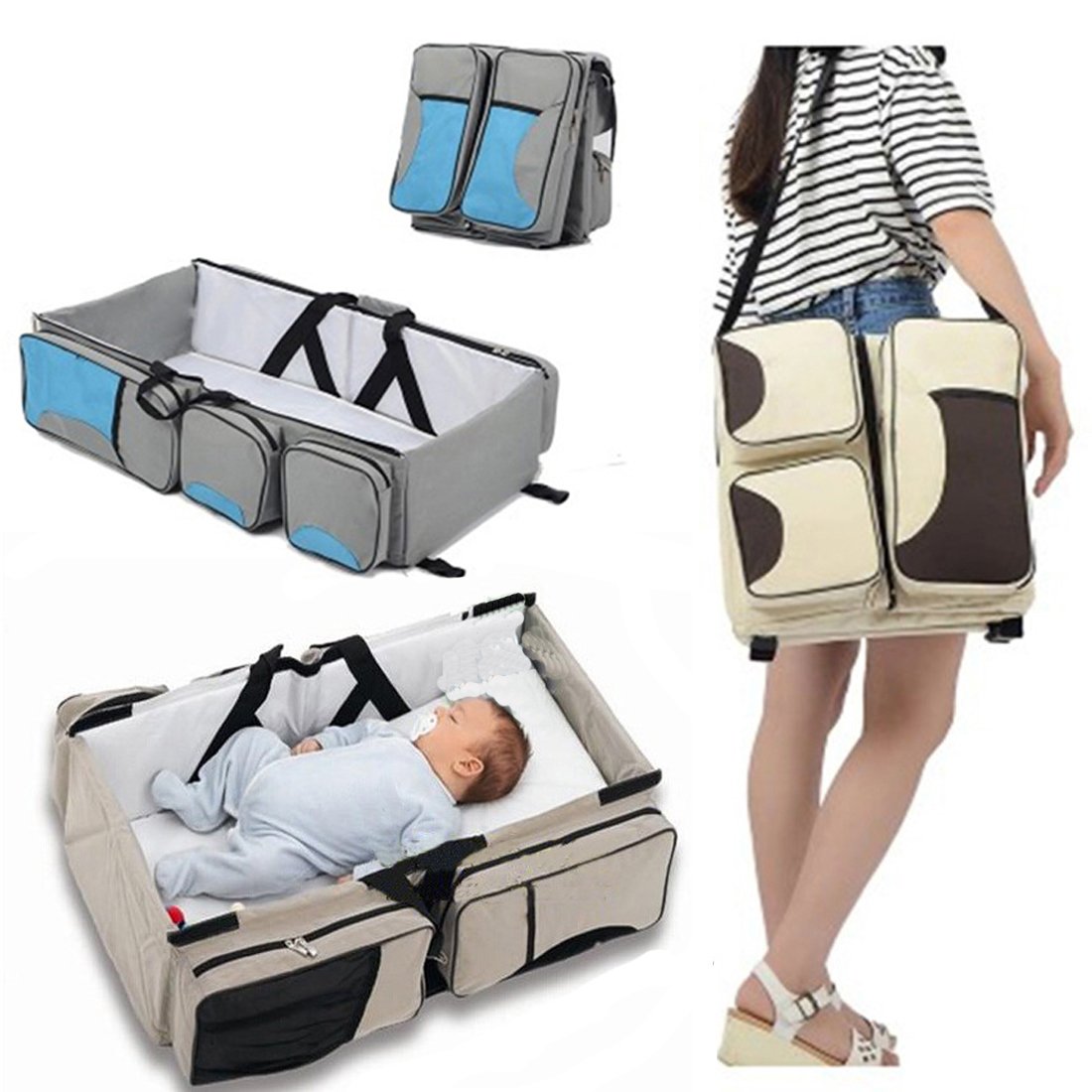 baby crib and diaper bag
