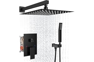 DLVSOBY Rain Shower System 12 Inches Shower Head with Handheld Combo Set for Bathroom,High Pressure Rainfall Shower Faucet Set Wall Mounted,Rough-in Valve and Trim Kit(Matte Black)