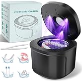 Ultrasonic Retainer Cleaner, Dental Cleaning Pod with U-V Lights, 45kHz Retainer Cleaner Machine for Dentures, Toothbrush Heads, Jewelry, Aligner, Night Mouth Guards (Black)