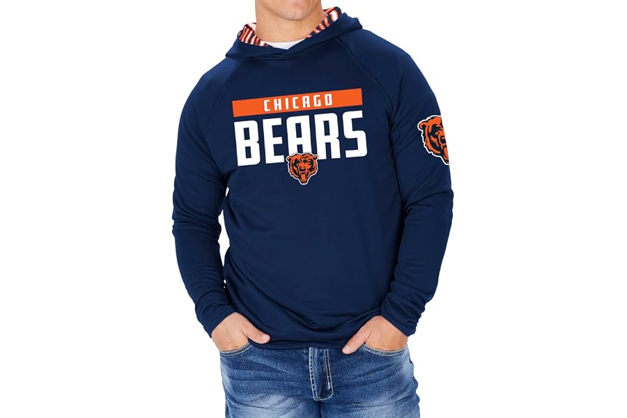 Zubaz NFL Teams Men's Hooded T-Shirt with Accent Sleeves (Small - 5XL) | Official NFL Apparel, Long Sleeve Hooded T-Shirt, Signature Colorful Sleeve Patterns