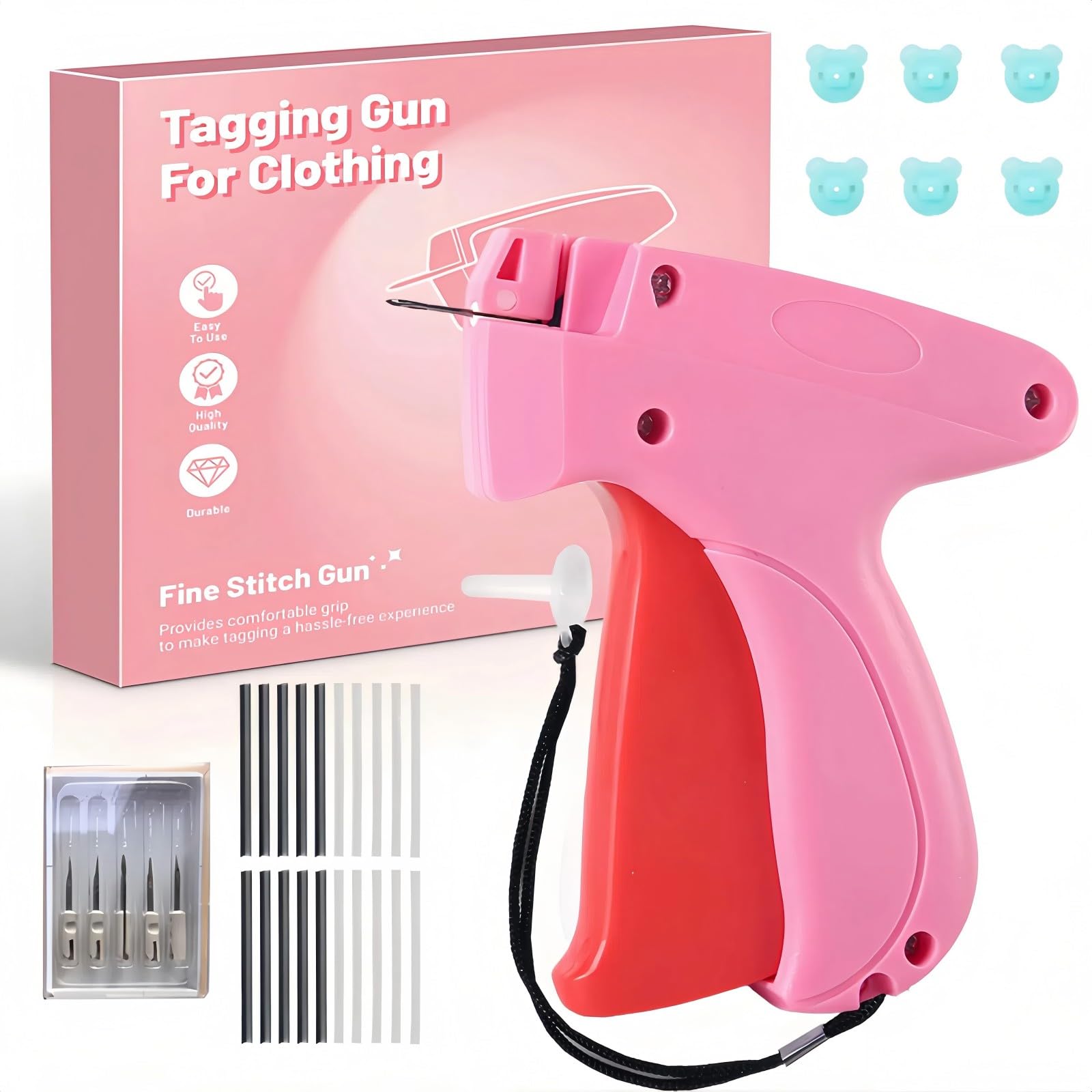 Photo 1 of Stitch  For Clothes, Tag Gun - Handheld Micro Stitch Gun with 4000 Fasteners, 6 Needles, 50 Buttons | Quick Fabric Tagging for Garments, Toys, Quilts, Curtains | Ergonomic Design