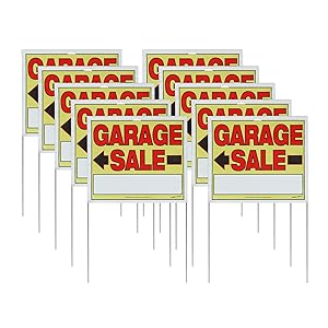 Sunburst Systems 22"H x 14"W Double-sided Garage Sale Signs with Wire U-Stakes, 10 Pack