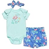 Disney Baby Girls Bodysuit, French Terry Bubble Shorts & Headband 3 Piece Outfit Set Newborn to Infant Sizes (0-24 Months)
