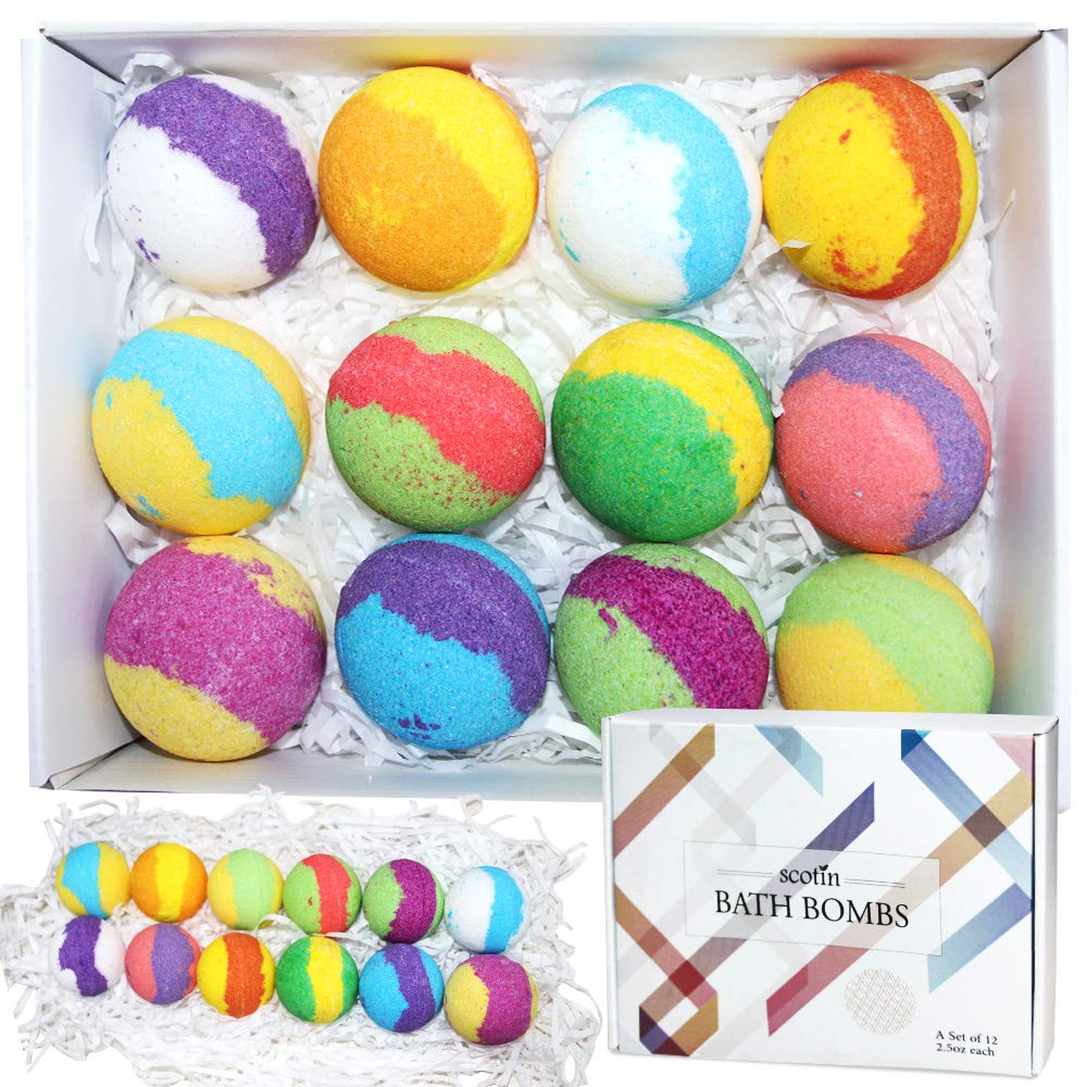 Natural Organic Bath Bombs Gift Sets of 12- Essential Oil Massage Bath Bomb, Perfect for Dry Skin Moisturize
