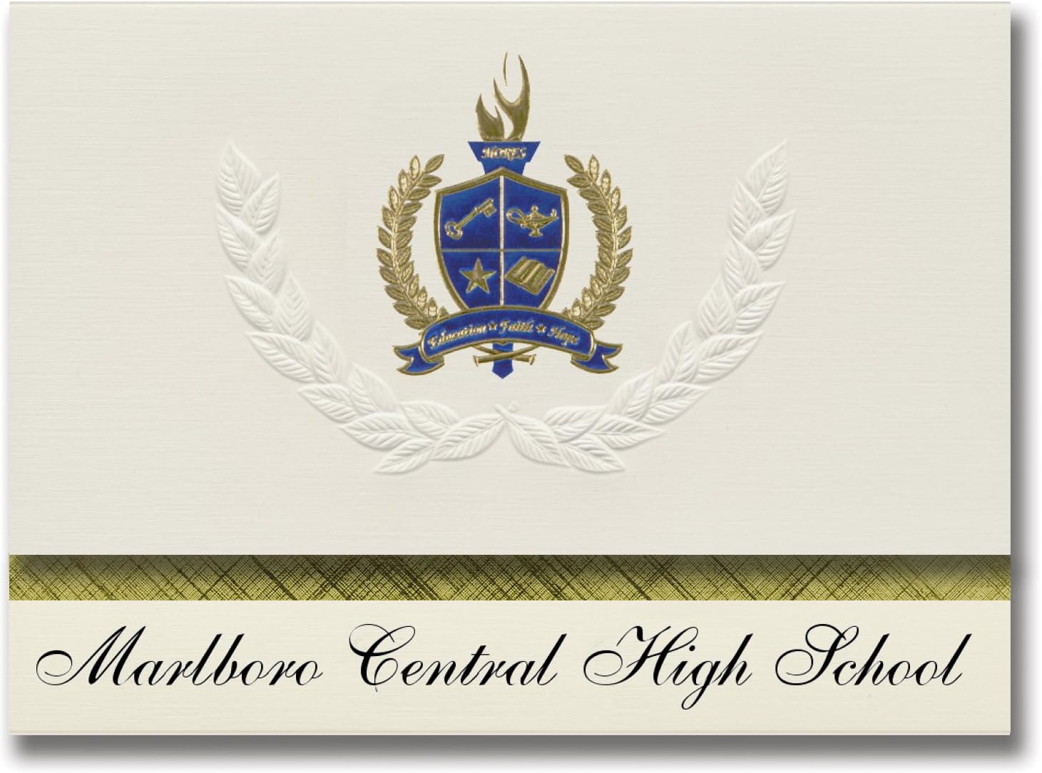 Signature Announcements Marlboro Central High School (Marlboro, NY) Graduation Announcements, Presidential style, Elite package of 25 with Gold & Blue Metallic Foil seal