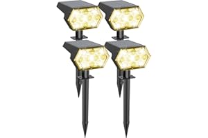 Kaxiida Solar Lights Outdoor Waterproof IP68, 25% High Conversion Efficiency Rate & 3 Modes Upgrade Pro Max 92 LED Bright Solar Spot Lights Outdoor (Warm White,4 Pack)