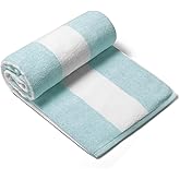 CLOWOOD Plush Oversized Beach Towel - Cotton 40 x 70 Inch Large Thick Aqua Striped Cabana Pool Swimming Towel