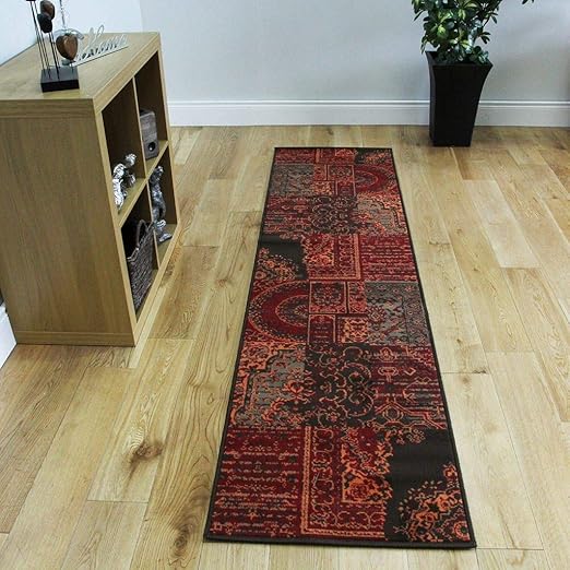 The Rug House Milan Red, Brown, Orange u0026 Grey Traditional Runner Rugs  1572-S52-8 Sizes