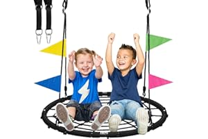 Heyzoo Spider Web Tree Swing, 40 inch Outdoor Saucer Net Swing, with Tree Hanging Straps, 800lbs Weight Capacity, for Backyard and Playground, Gifts for Kids, Black