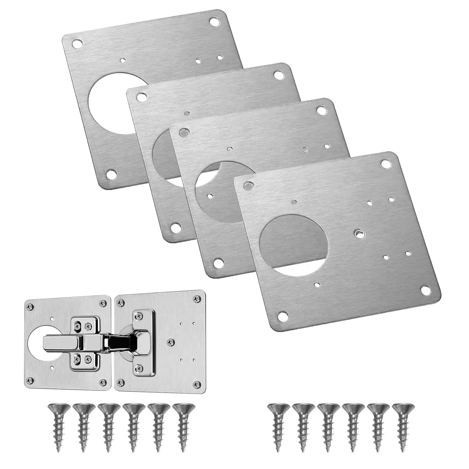 Aatpuss 4 Discs Repair Plate Hinge, Repair Plate Hinge, Kitchen Hinge Repair Plates, Hinge Repair Kit for Wood, Furniture, Shelves