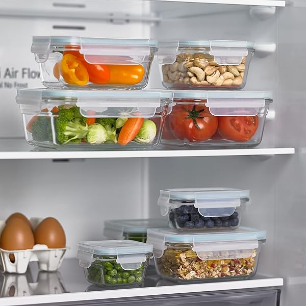 GLASSLOCK TEMPERED GLASS FOOD STORAGE CONTAINERS WITH LIDS FOR HOUSEHOLD ESSENTIALS, MEAL PREP, AND LEFTOVER STORAGE, CLEAR (8 PACK)