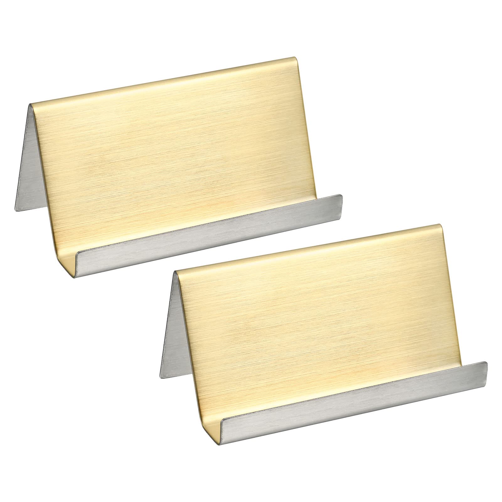YOKIVE 2 Pcs Business Card Holder, Business Card Case with Fine Texture Desktop Hold Cards, Great for Office, Meeting, Daily Use (Golden, 3.5-Inch)