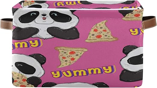 QMIN Aufbewahrungskorb mit Panda-Tier-Pizza-Muster, groß, faltbar