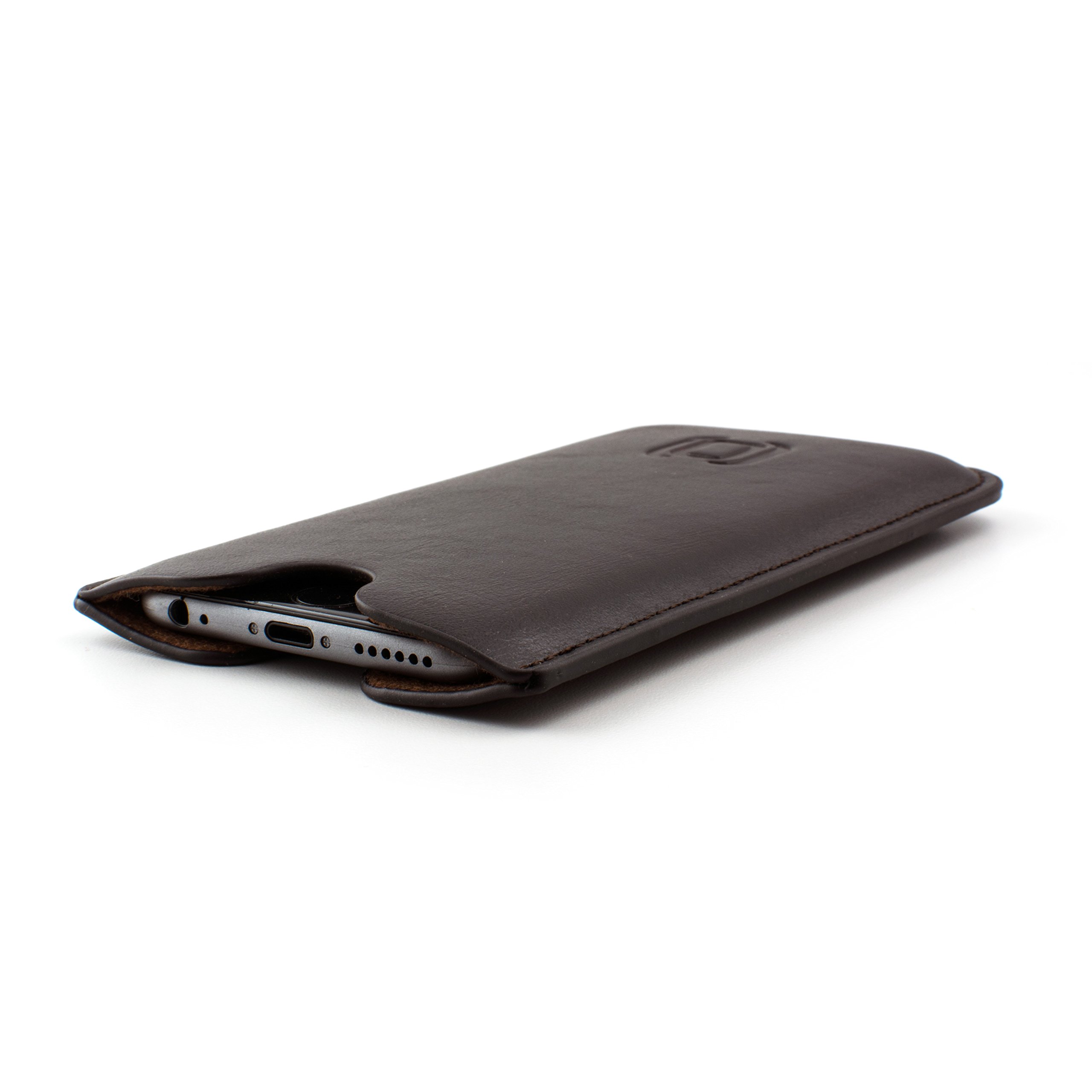 Dockem Executive Sleeve for iPhone SE 2/3, 12/13 Mini, 8, 7, 6, 6S (5.4/4.7 inch) – Slightly Padded Premium Vegan Leather w/Microfiber Lining - Slim Slip-on Case [Dark Brown] — image 1