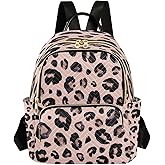 senya Pink Black Leopard Women Backpack Purse Travel Daypack Shoulder Bag