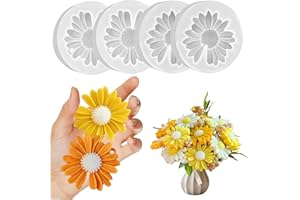 AELOER 4 Pcs Daisy Flower Candle Molds, Silicone Molds for Candles Making, 3D Flower Shape Decorating Mold for Fondant Soap Chocolate Cake, DIY Wax Epoxy Resin Moulds for Clay Craft