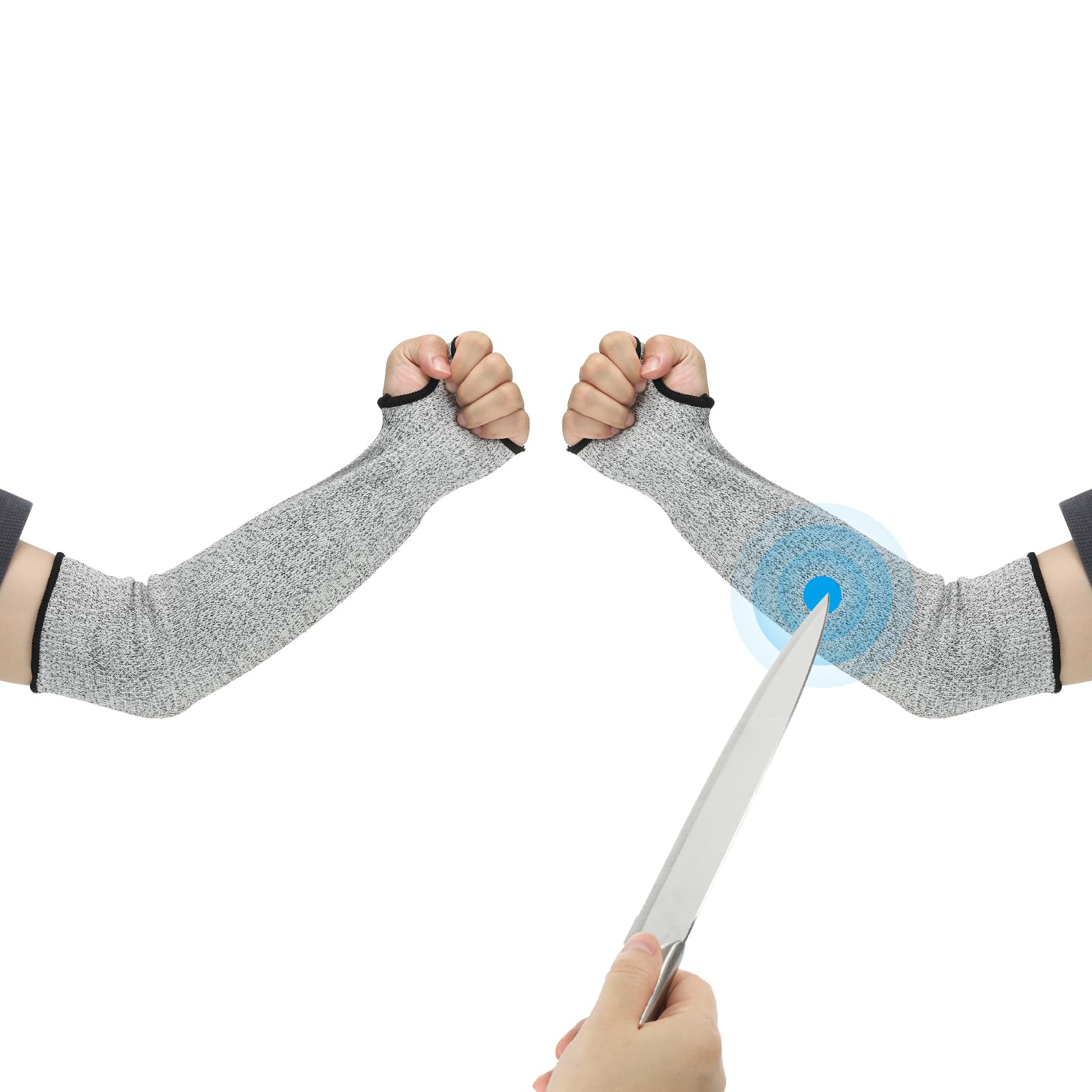 PATIKIL 16 Inch Cut Resistant Sleeve, 1Pair Arm Safety Protectors Sleeves with Thumb Hole Level 5 Protection Forearm Guard Sleeves for Thin Skin and Bruising, L, Gray