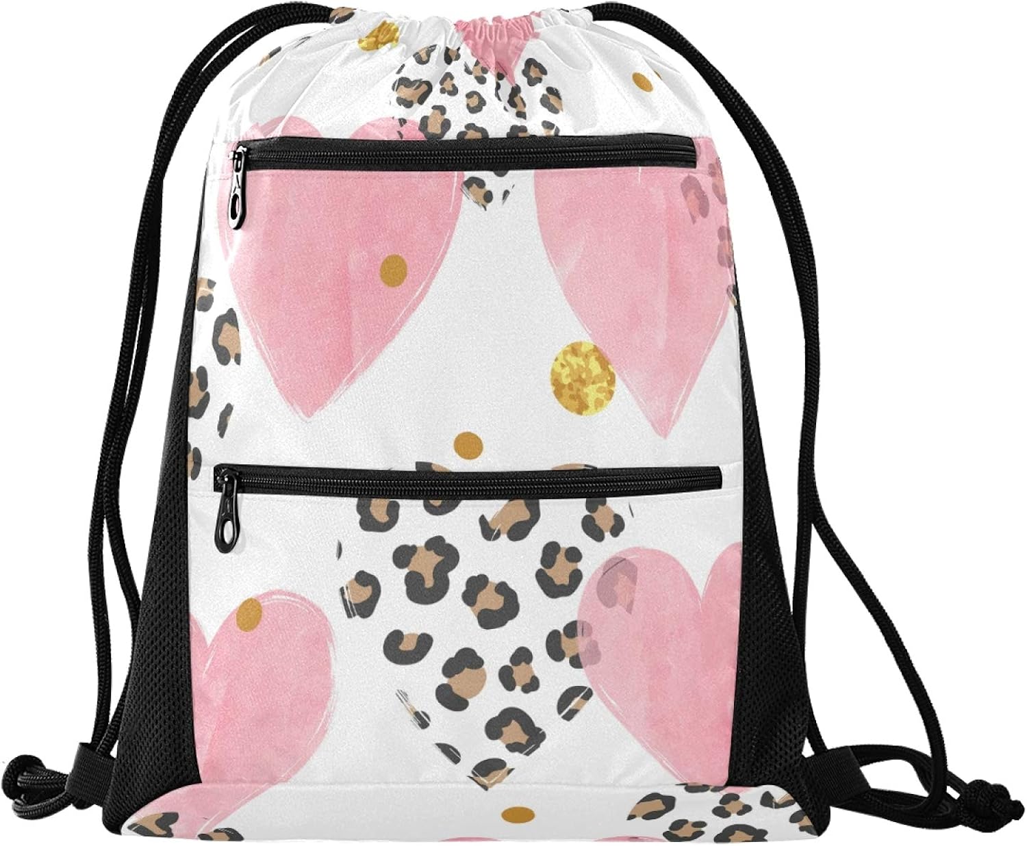 Pink Heart Leopard Mesh Swim Bag Mesh Pool Bag With Pockets for