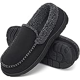 ATHMILE Men's Moccasin House Slippers, Memory Foam Arch Support, Plush Fuzzy Lining, Non-Slip Rubber Sole for Indoor/Outdoor Winter Comfort