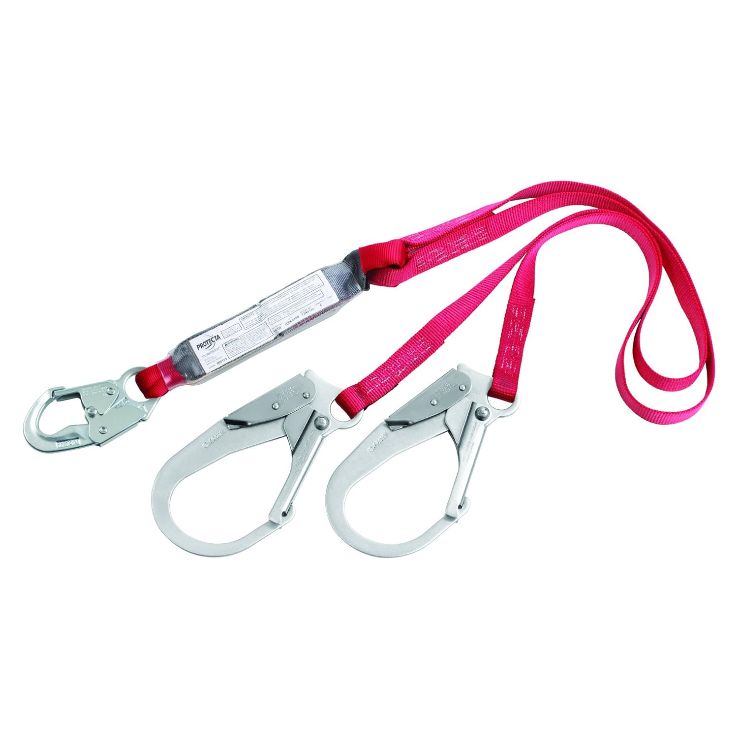 3M Protecta PRO 1340180 6', 100-Percent Shock Absorbing Lanyard, Snap Hook On One End, Rebar Hooks On Leg Ends, 310lb. Capacity, Red