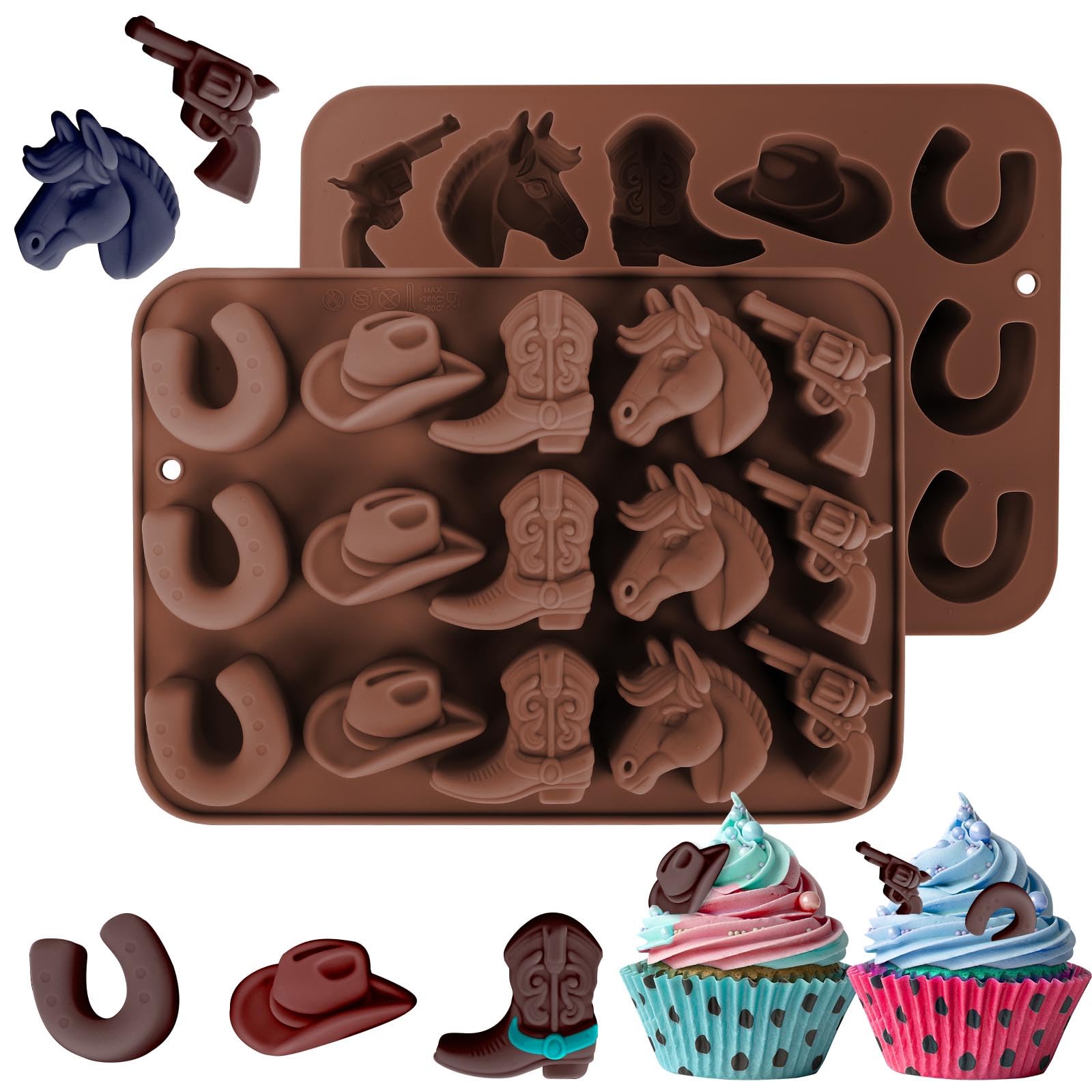 Photo 1 of ** blue**
Fuehbur Western Themed Cowboy Candy Silicone Molds 2PCS, Chocolate Jello Moulds with Horse Head Boot Hat Saddle Design, 15 Cavity Ice Mold Pudding Soap Cookie Molds for Cake Desserts Cupcake Making
