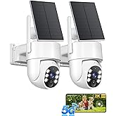 Gianteye 5G&2.4GHz Security Cameras Wireless Outdoor, 2K Cameras for Home Security, Solar & Battery Powered Security Camera Outdoor, Color Night Vision, PZT Human Detection, 2 Packs